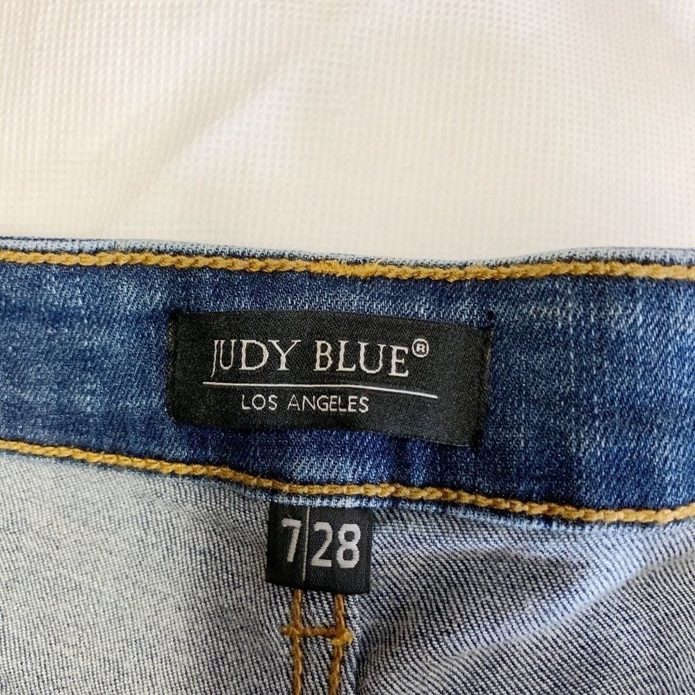 Judy Blue Womens Slim Fit High Rise Distressed Stretch Blue Denim Jeans Sz 7/ 28 - Picture 8 of 11